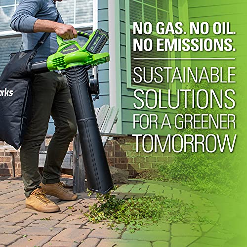 Greenworks 40V (185 MPH / 340 CFM / 75+ Compatible Tools) Cordless Brushless Leaf Blower / Vacuum, 4.0Ah Battery and Charger Included