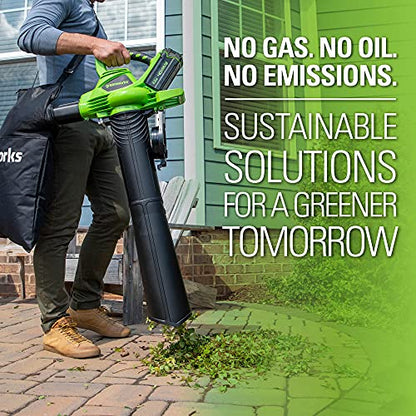 Greenworks 40V (185 MPH / 340 CFM / 75+ Compatible Tools) Cordless Brushless Leaf Blower / Vacuum, 4.0Ah Battery and Charger Included