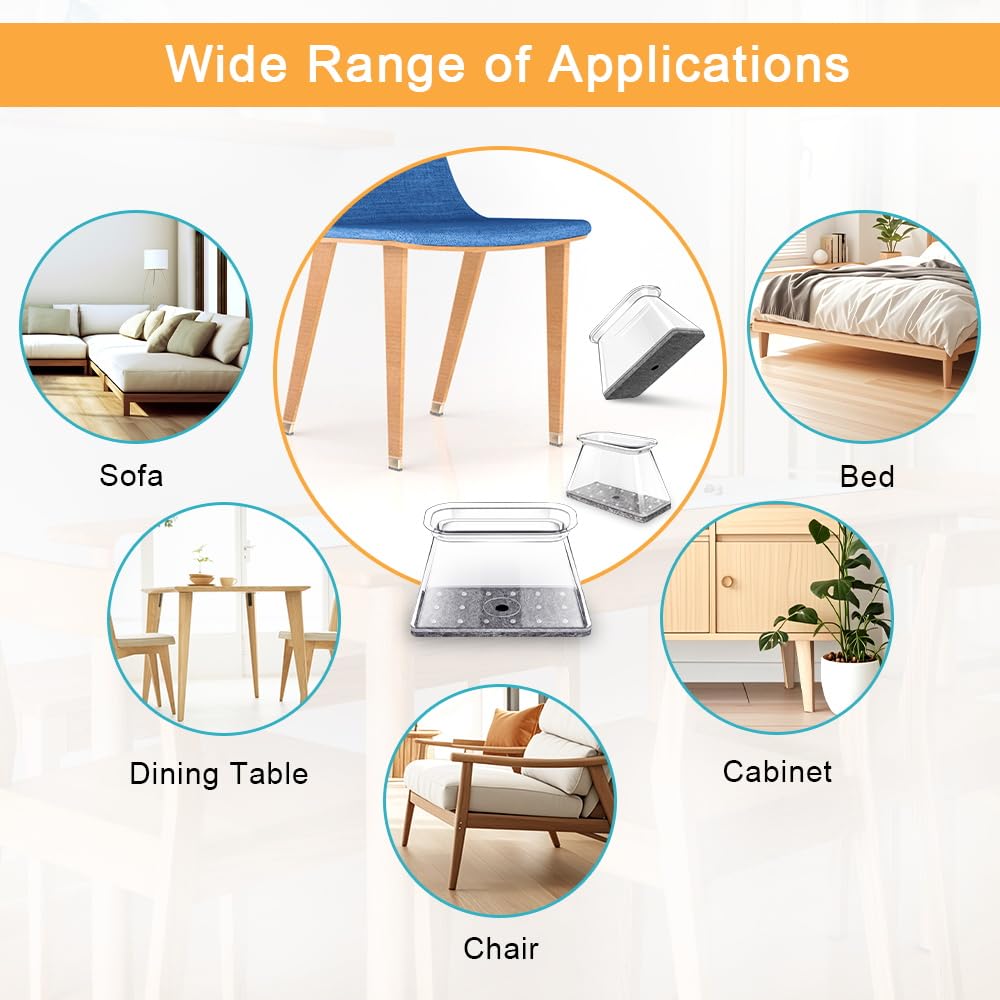32 Pcs Rectangle Chair Leg Protectors for Hardwood Floors, Silicone Felt Furniture Leg Cover Pad for Protecting Floors from Scratches and Noise, Small (Fit L:1-1/8" to 1-1/2", W:3/4" to 1")