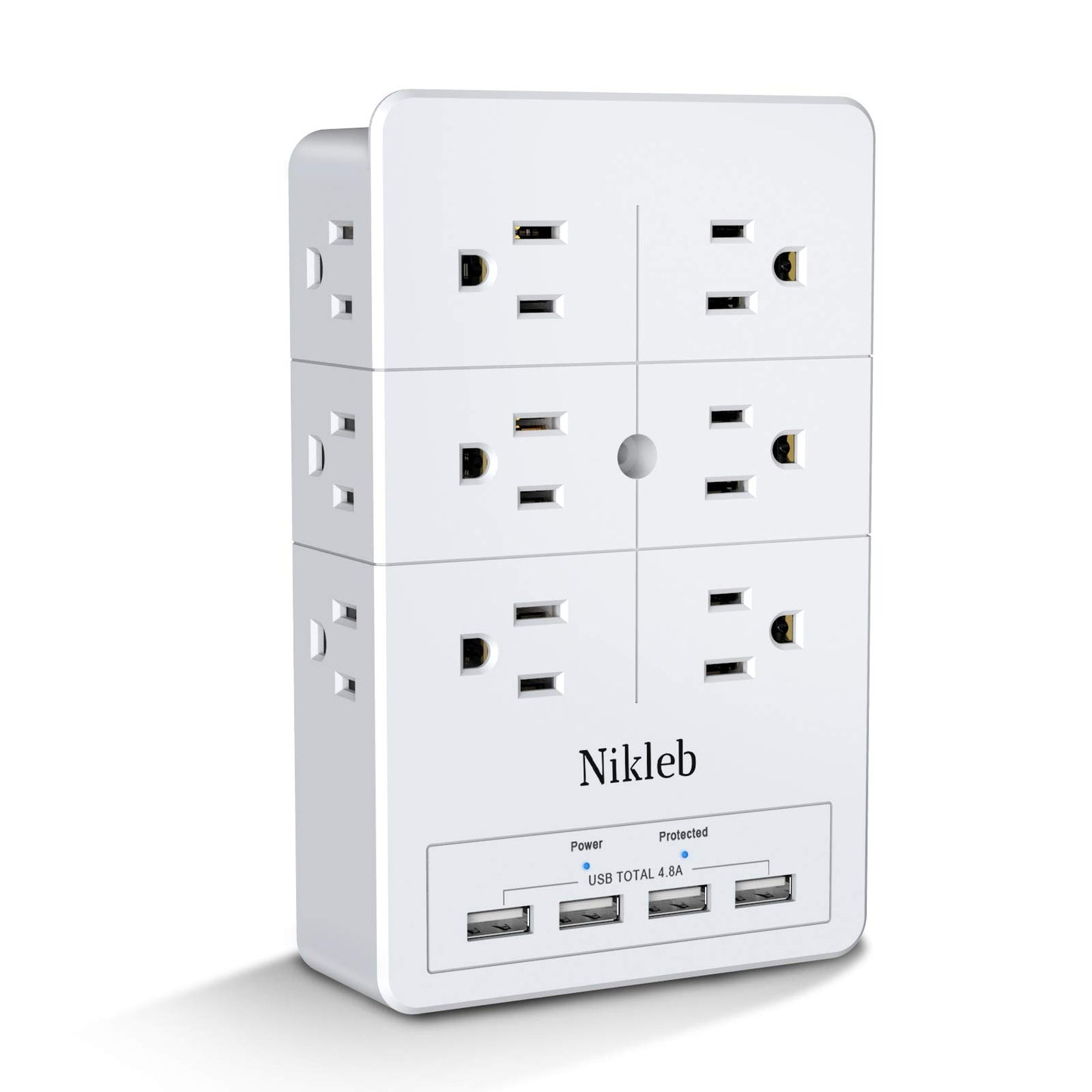 Multi Plug Outlet Surge Protector Nikleb, 12 Electrical Outlet Extender 3 Sided, Wall Outlet with 4 USB Charging Ports Total 4.8A, Plug Adapter 3 Prong, Charging Station Block Wall Mount Low Profile