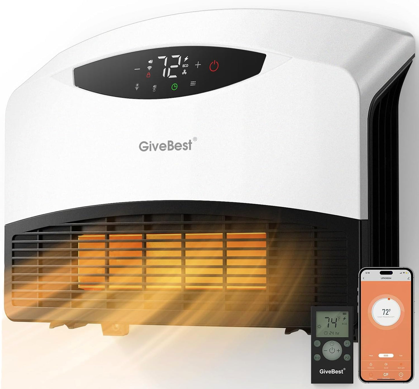 GiveBest Electric Wall Heater with WiFi and Remote Control, Floor or Wall Mounted Heater, Large Room Coverage, 3 Heating Modes, 1500W Fast Heating Space with Thermostat for Indoor Room Use