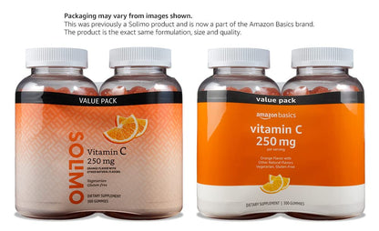 Amazon Basics - Vitamin C, 250 mg Gummies, Orange, 300 Count (2 Packs of 150), 2 per Serving (Previously Solimo)
