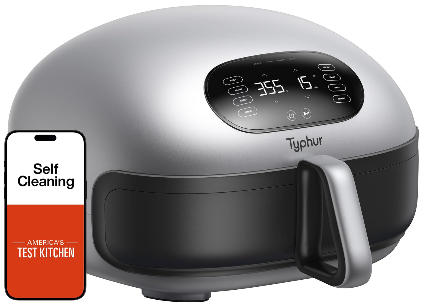 Typhur Dome 2 Air Fryer, Extra Large Airfryer with Superior Airflow, Self-cleaning Smart Digital Fryer with PFAS free Basket for Quick Easy Meals, Up to 32 Chicken Wings Capacity [New Version]