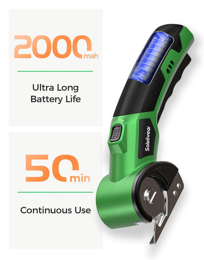Cordless Electric Scissors, Rechargeable Cardboard Cutter, 4V Upgrade Motor Electric Box Cutter with 2 Blades, Safety Lock & LED Light, Powerful Cutting for Cardboard Box, Plastic, Leather