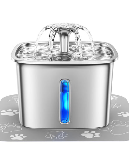 Veken Innovation Award Winner Stainless Steel Cat Water Fountain, 95oz/2.8L Automatic Pet Fountain Dog Water Dispenser with Replacement Filters & Silicone Mat for Cats, Dogs, Multiple Pets (Silver)