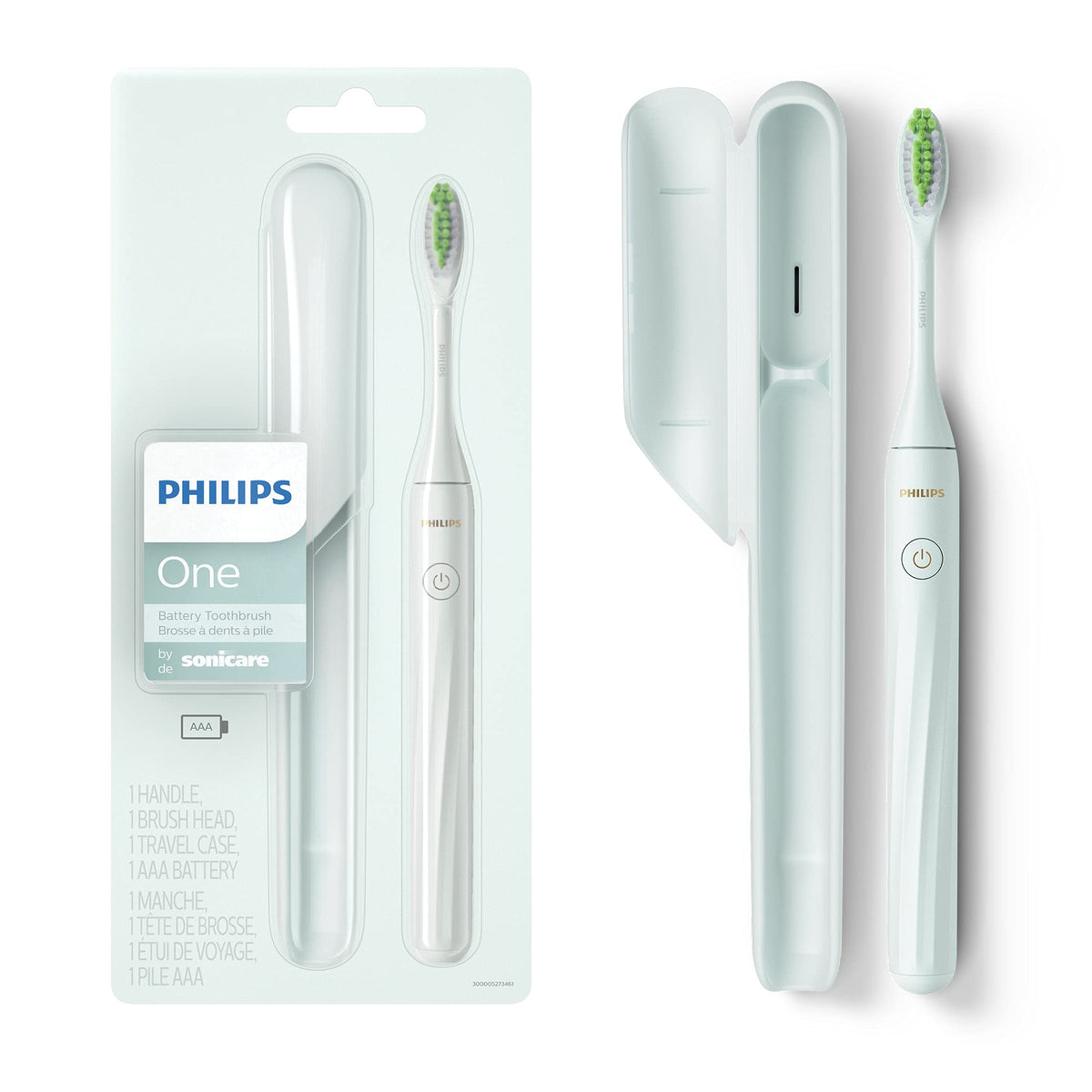 Philips One by Sonicare Battery Toothbrush, Mint Light Blue, HY1100/03