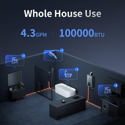 Ranein Propane Gas Tankless Water Heater with Vent Pipe, Indoor Max 4.3 GPM, 100,000 BTU Instant Hot Water Heater