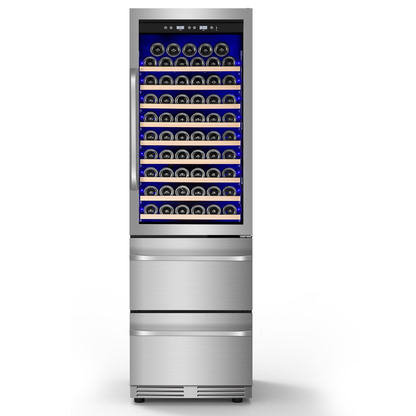 Velieta 24 Inch Wine and Beverage Refrigerator, 2 IN 1 Dual Zone Drawer Beverage Fridge Wine Cooler, Built-in or Freestanding Beverage Cooler with Powerful Compressor, Holds 108 Bottles and 150 Cans