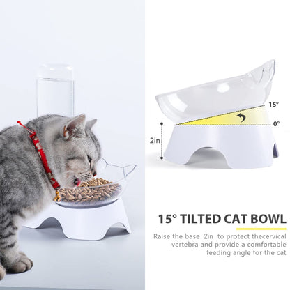 MILIFUN Double Dog Cat Bowls - Pets Water and Food Bowl Set, 15°Tilted Water and Food Bowl Set with Automatic Waterer Bottle for Small or Medium Size Dogs Cats