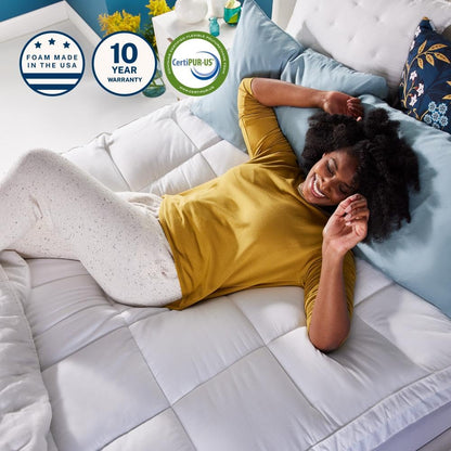 Sleep Innovations Dual Layer 4 Inch Memory Foam Mattress Topper, Twin Size, Medium Support, 2 Inch Cooling Gel Memory Foam Plus 2 Inch Pillow Top Cover