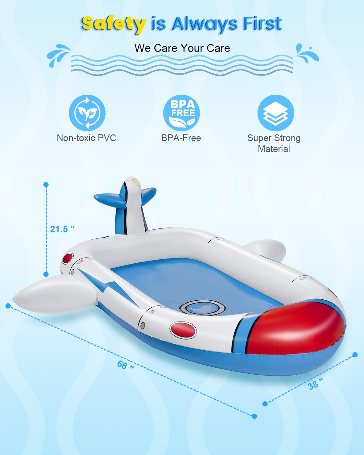 Kiddie Pool for Toddlers, Splash Pad for Kids Ages 4-8, 68" Inflatable 3-in-1 Swimming Pool for Kids, Backyard and Outside Sprinkler Play Mat Wading Pool for 3 4 5 6 Year Old Kids