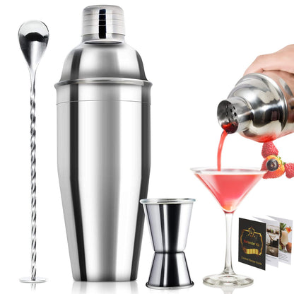 WPHUAW 24oz Cocktail Shaker Bar Set-Professional Margarita Mixer Drink Shaker and Measuring Jigger & Mixing Spoon Set-Professional Stainless Steel Bar Tools Built-in Bartender Strainer for Martini Kit