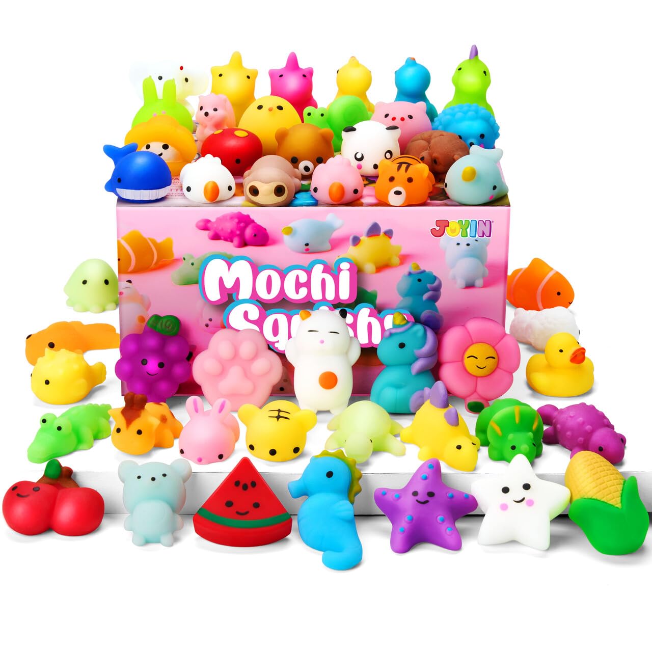 JOYIN Mochi Squishy Toys Set, Random 25 Pack Mini Mochi, Party Favors for Kids, Kawaii Squishies, Stress Relief Toys, Goodie Bags Fillers with Storage Box, Birthday Gifts, Classroom Prizes