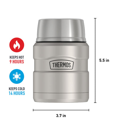 THERMOS Stainless King Vacuum-Insulated Food Jar with Spoon, 16 Ounce, Matte Stainless Steel