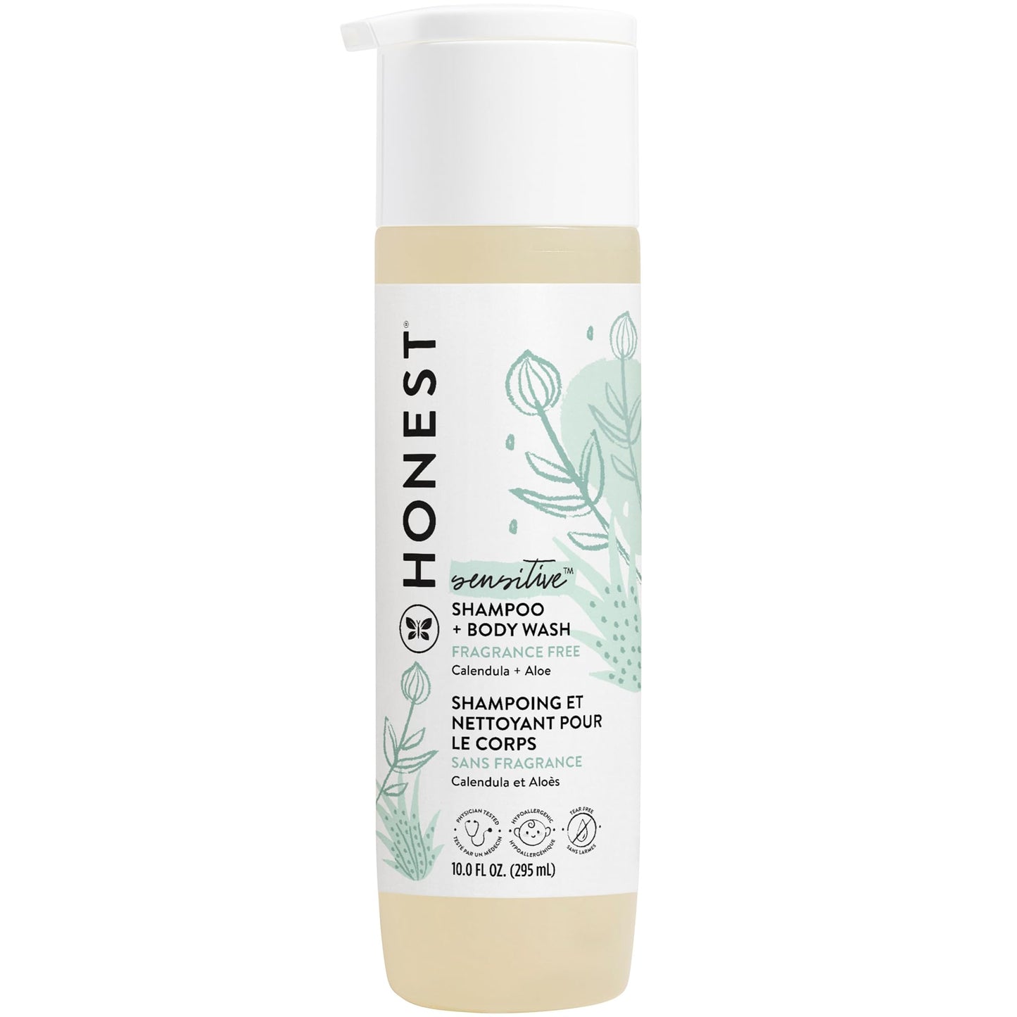 The Honest Company 2-in-1 Cleansing Shampoo and Body Wash for Sensitive Skin, Tear-Free, Hypoallergenic with Naturally Derived Ingredients, Fragrance-Free, 10 fl oz