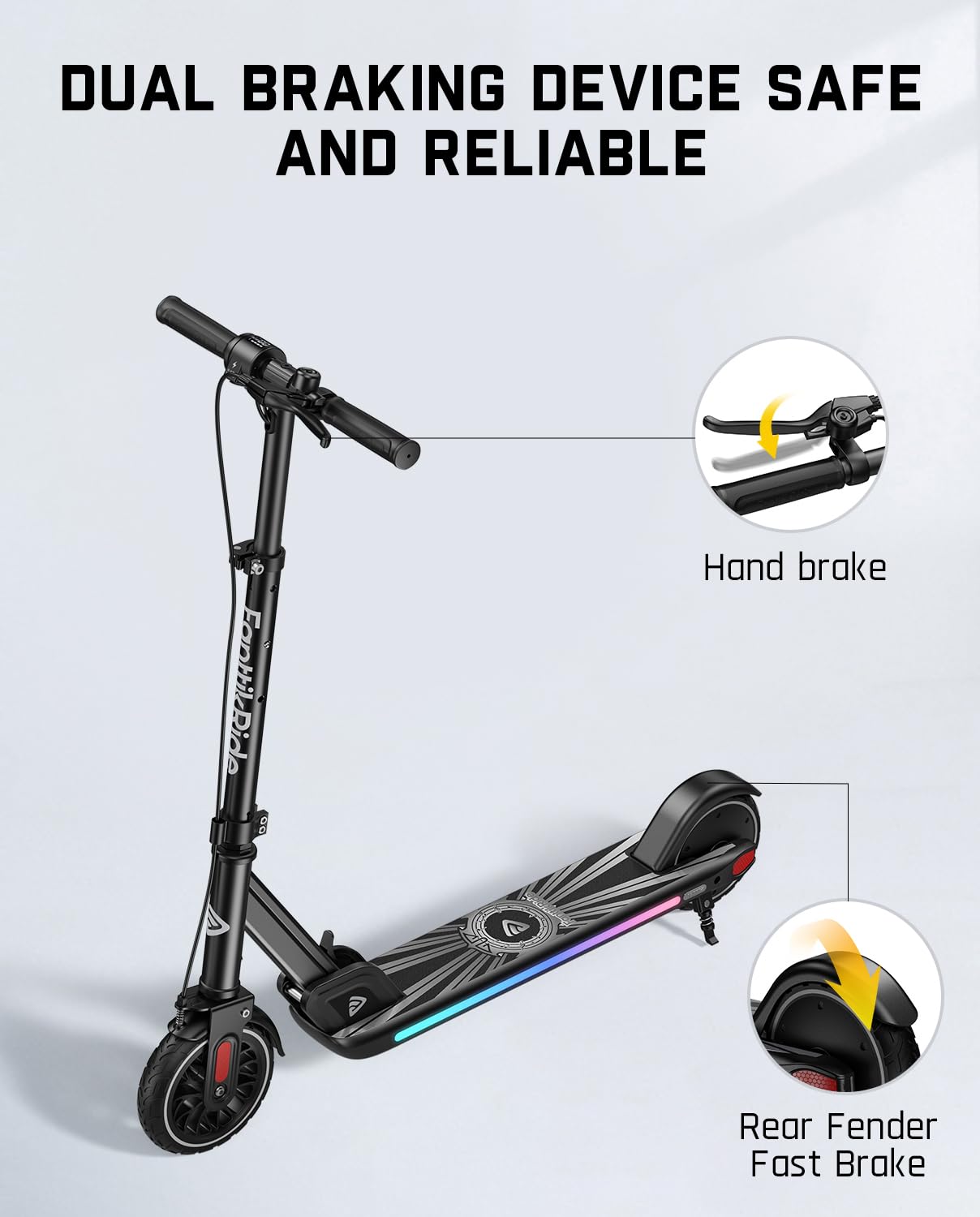 FanttikRide T9 Apex Electric Scooter for Kids 4.3-5.6 ft,200 W Motor, LED Colorful Lights with Bluetooth Music Speaker, 7/10/12 MPH Digital Display, Adjustable Height, Foldable, Up to 40 mins,Black
