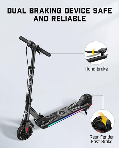 FanttikRide T9 Apex Electric Scooter for Kids 4.3-5.6 ft,200 W Motor, LED Colorful Lights with Bluetooth Music Speaker, 7/10/12 MPH Digital Display, Adjustable Height, Foldable, Up to 40 mins,Black
