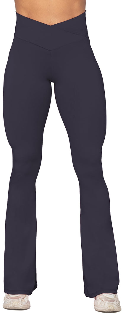 Sunzel Flare Leggings, Crossover Yoga Pants with Tummy Control, High-Waisted and Wide Leg, 30" Inseam, Graphite Small