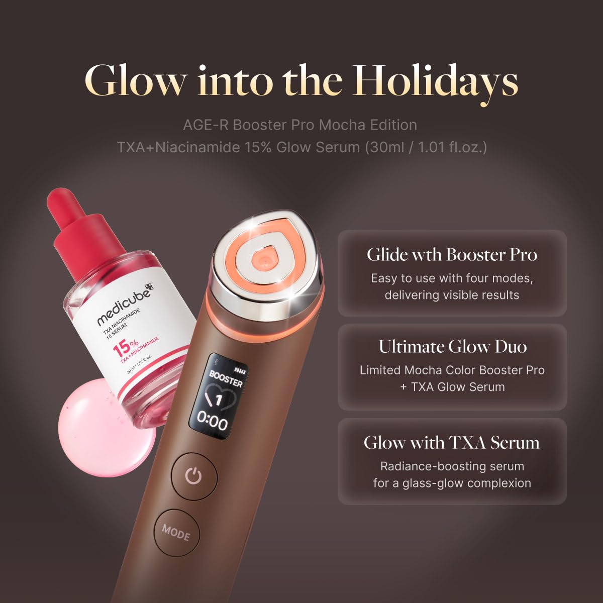 medicube Booster Pro Holiday Gift Set, Amazon Exclusive | Limited Mocha Booster Pro + TXA Niacinamide Serum | Gift for Women & Men | Perfect for Holiday Gifting & Self Care | Korean Skin Care Kit