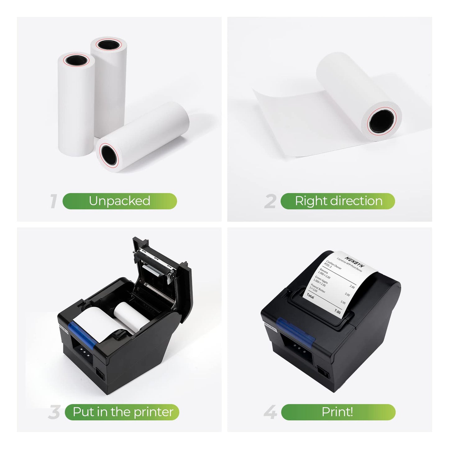 MUNBYN Thermal Receipt Paper 3 1/8 x 19.6ft, 50 Rolls Receipt Paper Work for Star Micronics TSP100 TSP143 Epson 80mm Receipt Printer Square POS Register, BPA Free (80 * 30mm x 50 rolls)