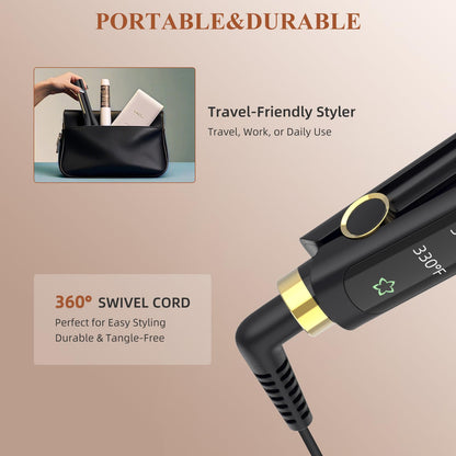 Arhoet Hair Straightener, 1/2 Inch Flat Iron Straightener and Curling Iron 2 in 1, Ceramic Ionic Floating Plates for Less Frizz, 10s Quick Heat Up, Straightener for All Hair Types(Black)