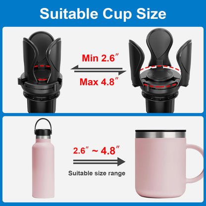 Car Cup Holder Expander, Cup Holder Extender Adapter with Expandable Arm and Adjustable Base, Compatible with Yeti Ramblers 14-64oz, Hydro Flasks 18-64oz Most Coffee Mugs Bottles & Cups