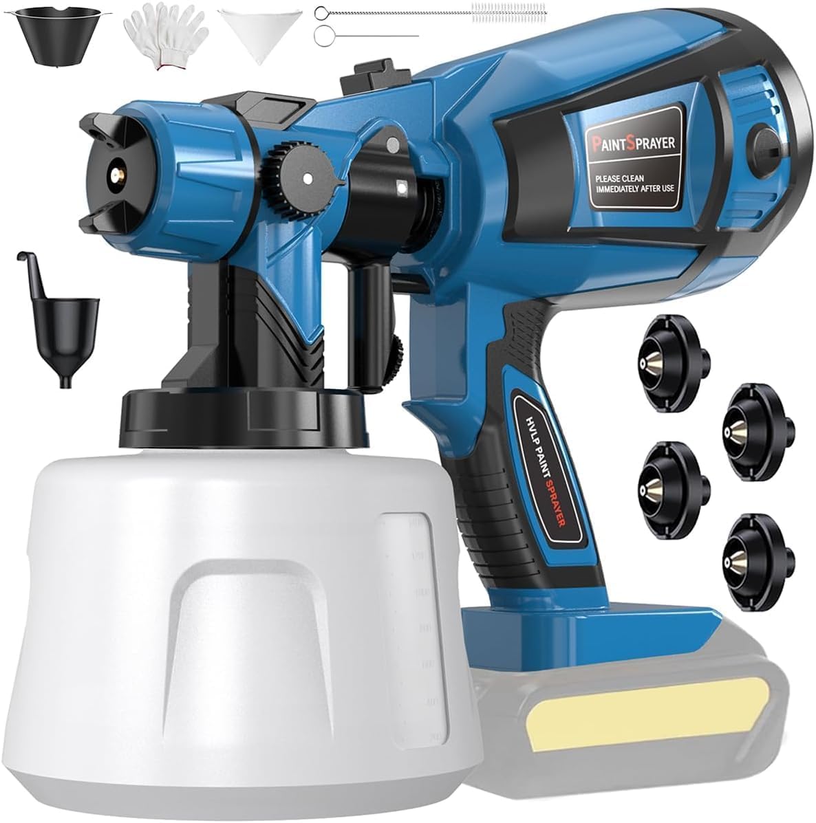 Paint Sprayer Tool High Power Electric Spray Paint Gun Easy to Clean for Furniture Cabinets Fence Walls Door Garden Chairs Dark Blue (Not Include Battery)