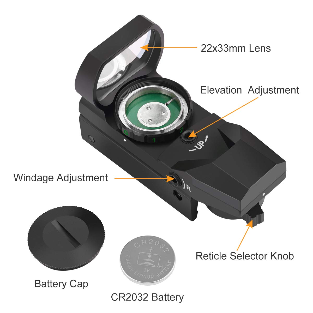 Feyachi RS-29 Reflex Sight, Red & Green Illuminated 4 Reticles Red Dot Sight Gun Sight for 20mm Picatinny Rail, 1x22x33mm