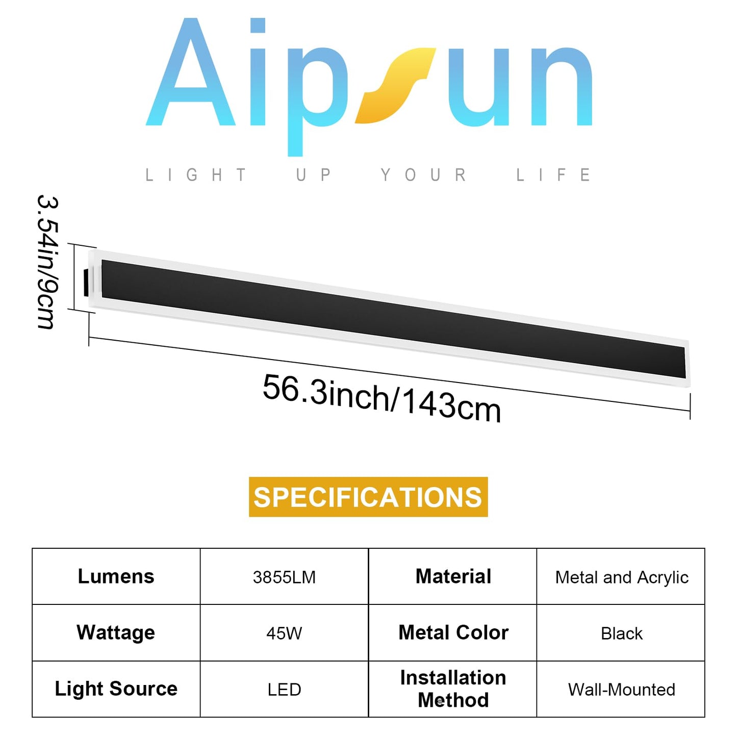 Aipsun 2 Packs Porch Wall Lights 56.3inch Long Strip Modern Outdoor Wall Light Fixture, Black Wall Mount Lighting Sconce Exterior Lights Wall Sconce 3000K for House Living Room Corridor