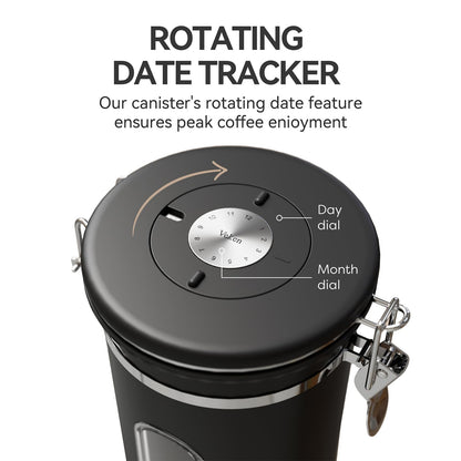 Veken Coffee Canister with Window,Coffee Bar Accessories,Airtight Stainless Steel Kitchen Food Storage Container Lover Gifts,Date Tracker and Scoop for Grounds,Beans,Tea, Sugar,Flour,Cereal,22OZ,Black