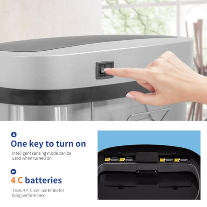 BestOffice | 13 Gallon Trash Can with Lid | Automatic Touchless Garbage Can | Odor Control | Modern Oval Design | Easy to Clean | Stainless Steel | Fits Any Kitchen, Bathroom, Office or Home
