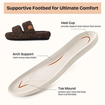 EverFoams Womens Fuzzy Open-toe Slippers Soft Comfy Memory Foam Indoor House Shoes Elegant Mocha, 7-8 US