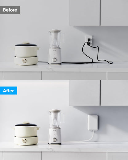 Olcorife Flat Extension Cord with Outlet Cover, Flat Plug Power Strip with 6 Outlets and 3 USB Ports, 2000 Joules Surge Protector, 5 FT Cord Hidden Outlet Extender for Tight Spaces, White