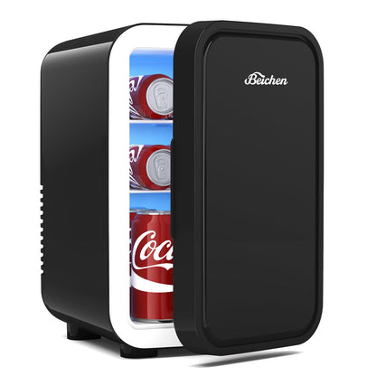 BEICHEN Mini Fridge,6 Liter / 8 Can Small Fridge for Bedroom, Car, Office & Dorm, AC100-120 V/DC 12 V Portable Thermoelectric Cooler & Warmer for Skincare, Food, Drinks,Black ﻿