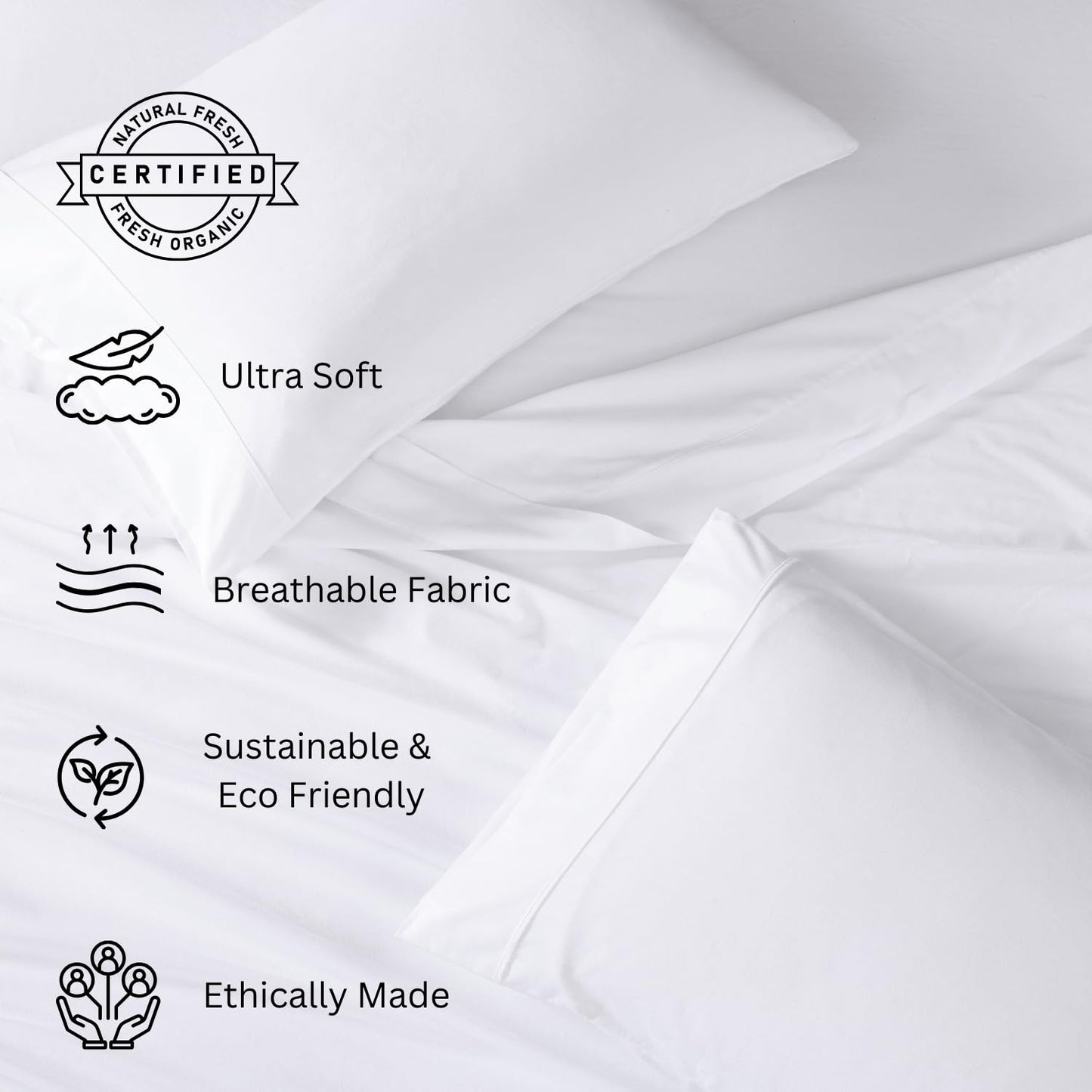 LANE LINEN 100% Organic Cotton Queen Sheet Set, 4Pc Cotton Sheets Queen Size Bed Set, Soft & Breathable Percale Weave, Deep Pocket Queen Sheets, Hotel-Quality Bed Sheets Queen Size - White Bed Sheets