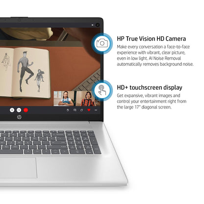 HP 17 Touchscreen Laptop Computer for Business, 17.3" HD+ Touch Screen Display, Intel 10-Core i7-1355U, 64 GB RAM, 2 TB SSD, Intel Graphics, Wi-Fi 6, Fingerprint, Lifetime Office Pro, Windows 11 Pro