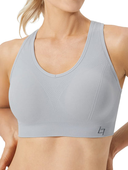 FITTIN Racerback Sports Bras for Women Pack of 4- Padded Seamless High Impact Support for Yoga Gym Workout Fitness XL