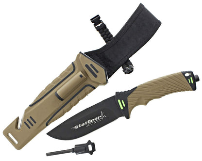 StatGear Surviv-All Fixed-Blade Bowie Knife with Sheath, Firestarter, Sharpener & Cord Cutter for Hunting Camping Outdoors Hiking EDC