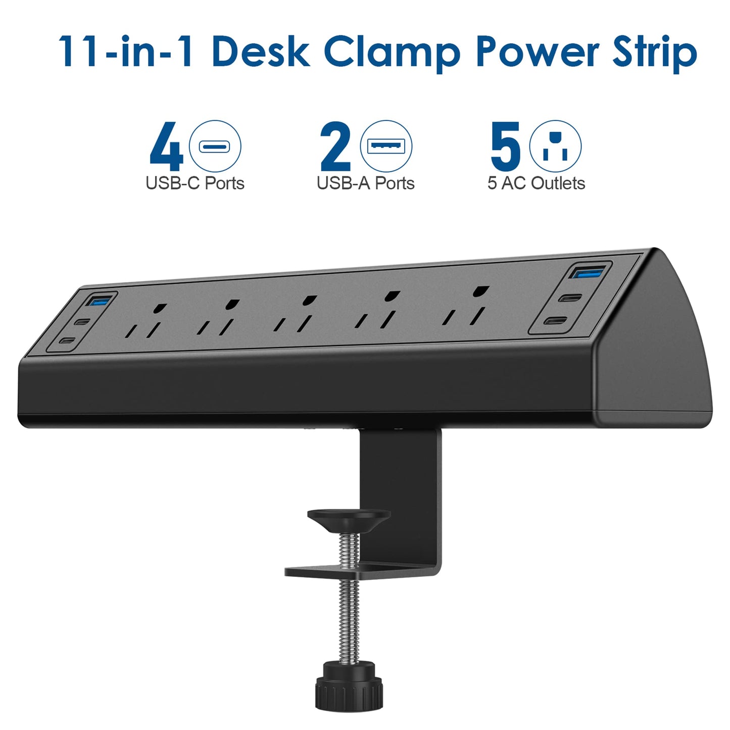 Desk Clamp Power Strip USB C,40W Total Fast Charging Station,4 PD 20W USB C Ports,Desk Edge Mount Power Strip 6 USB Ports 5 AC Outlets Surge Protector,6ft Cord,Fit 1.96" Tabletop Edge