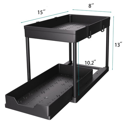 DEKAVA Under Sink Organizer 2 Pack, Bathroom Cabinet Organizer, 2 Tier Sliding Cabinet Basket Organizer Drawer, Multi-Purpose Bath Collection Baskets for Bathroom (Black)