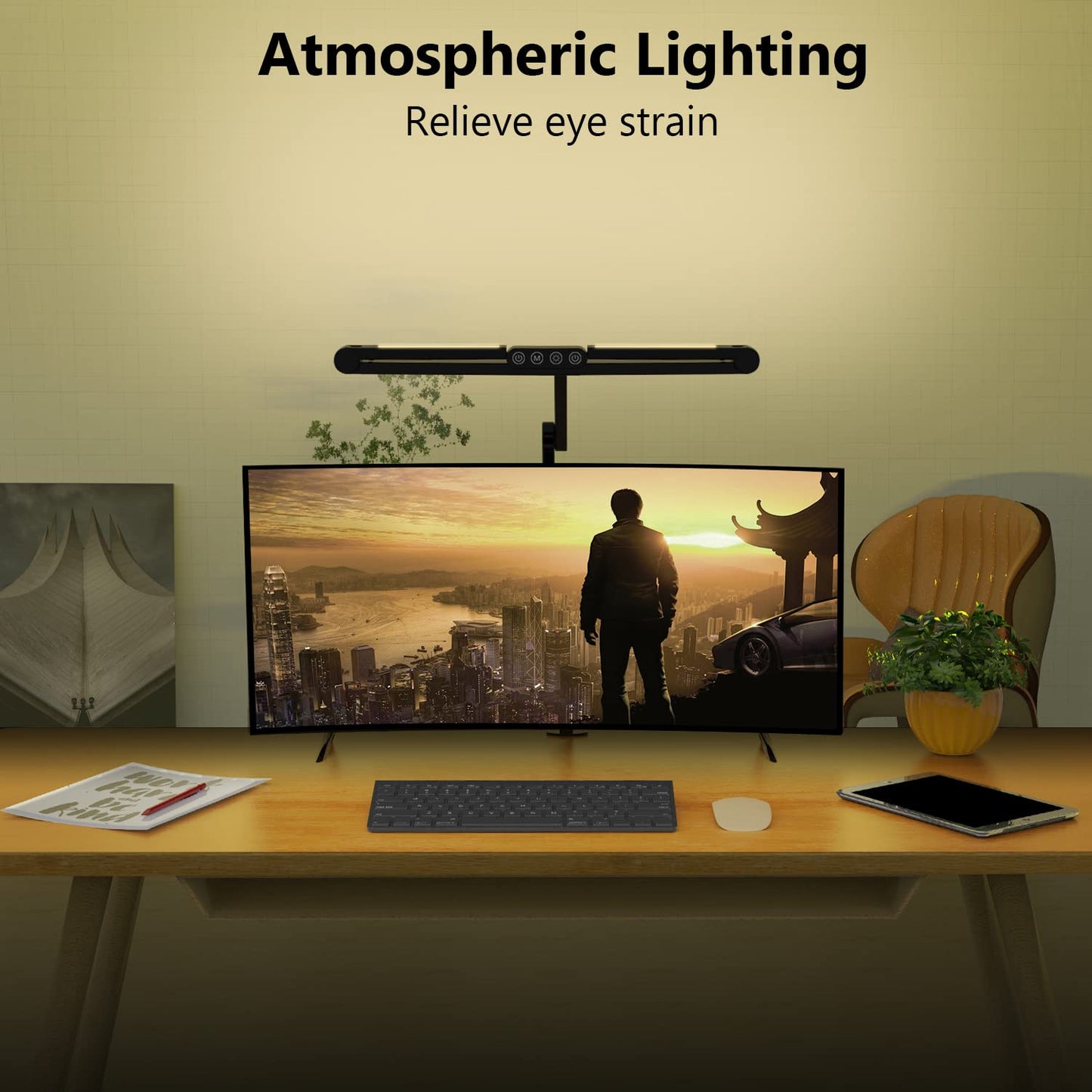 Micomlan Desk Lamp with Clamp, Architect Led Desk Lamp for Home Office with Remote Control, 24W Ultra Bright Auto Dimming Computer Light Adjustable Table Light for Working Workbench (Remote)