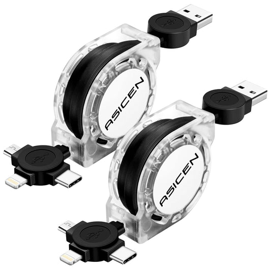 3.3ft 2Pack Retractable Multi Fast Charging Cord, 3 in 1 Multi Charger Cable Charging Cable, Retractable Charger with Lightning/Micro/Type C for iPhone, iPad, Samsung, PS, Tablets & More