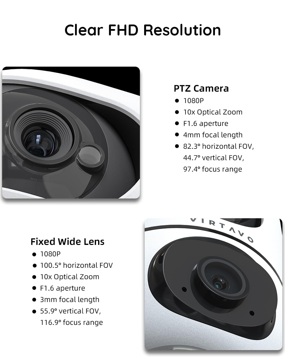 virtavo XD1 Indoor Security WiFi Camera, Wireless, Dual-Lens 360° PTZ Baby Monitor & Pet Cam, Motion Tracking, 2-Way Audio, Night Vision, Cloud/SD Storage, Phone App