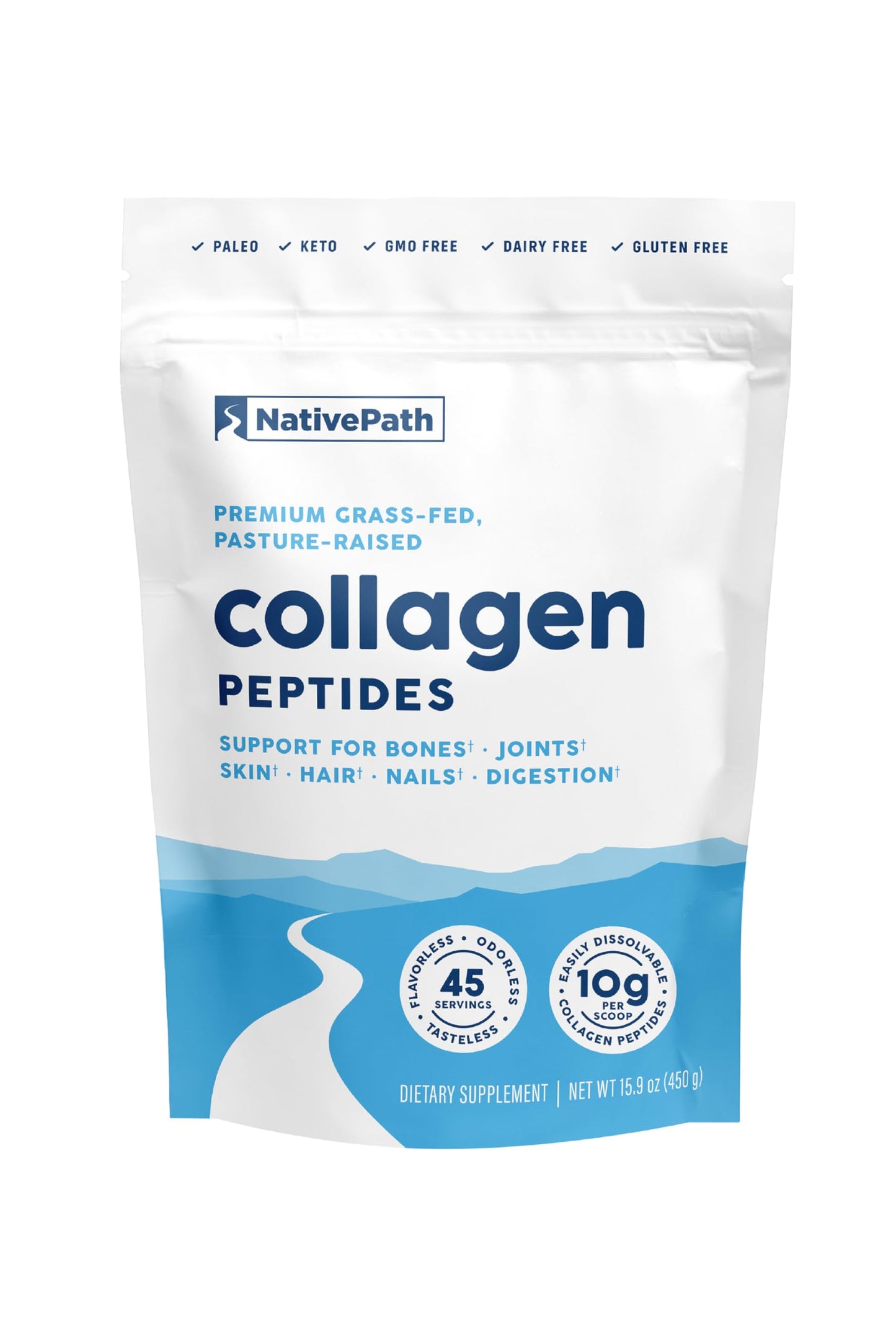 NativePath Collagen Peptides Protein - Hydrolyzed Type 1 & 3 Collagen Powder for Skin, Hair, Nails - 15.9 oz (45 Servings)