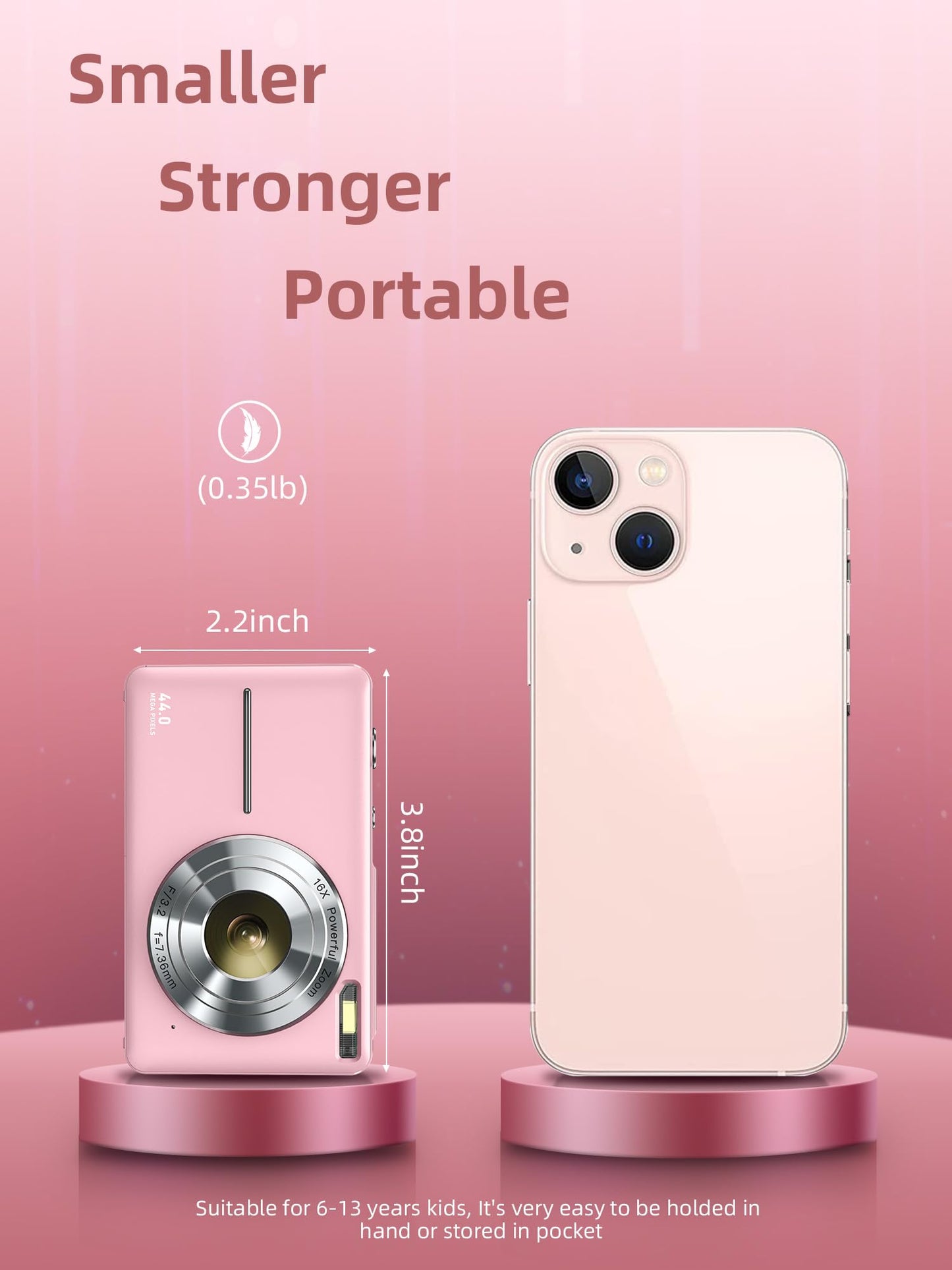 Digital Camera, FHD 1080P Digital Point and Shoot Camera with 16X Zoom Anti Shake, Compact Small Camera for Boys Girls Kids
