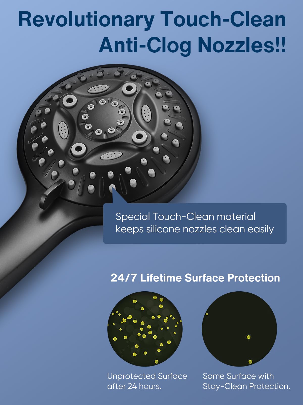 Heemli 12 Inch Rain Shower Head - High Pressure Shower Head, Dual Shower Heads with 8 Modes Handheld Spray Combo - Upgrade Extension Arm Height Adjustable, Black