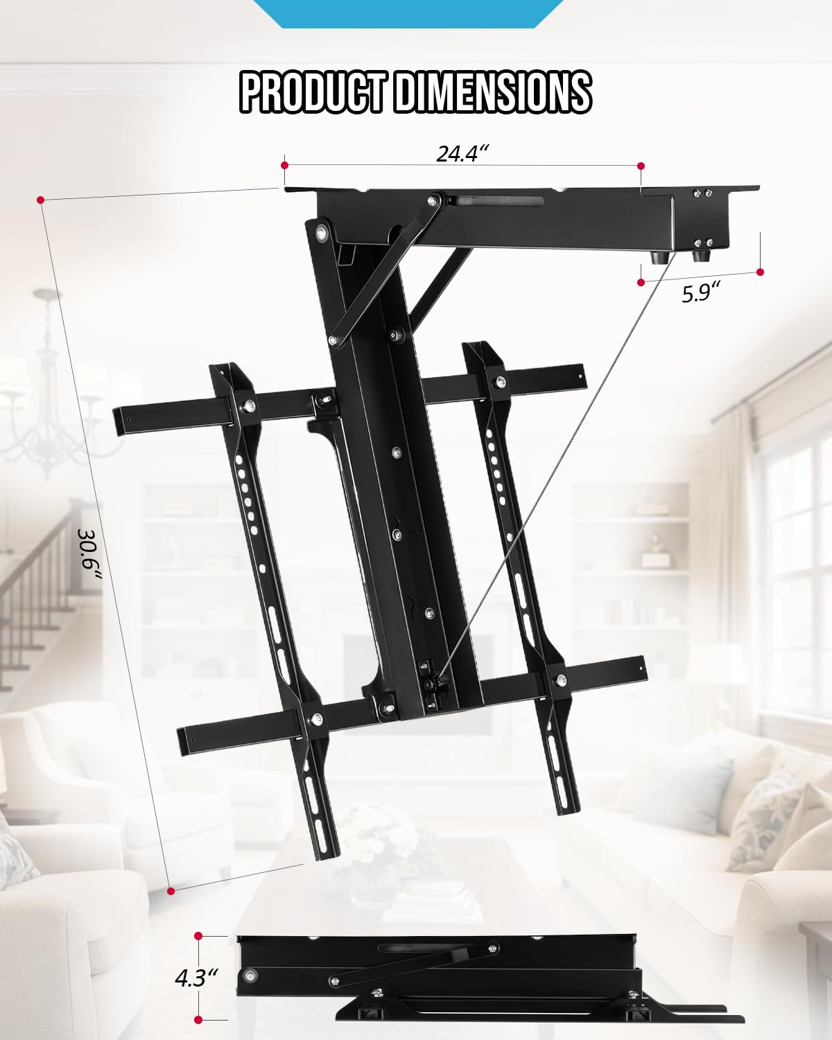 Electric Ceiling TV Mount with Remote - Motorized Ceiling TV Mount for Flat and Pitched Roof, 32 to 70 Inch Flat and Curved Screen TVs (Black)