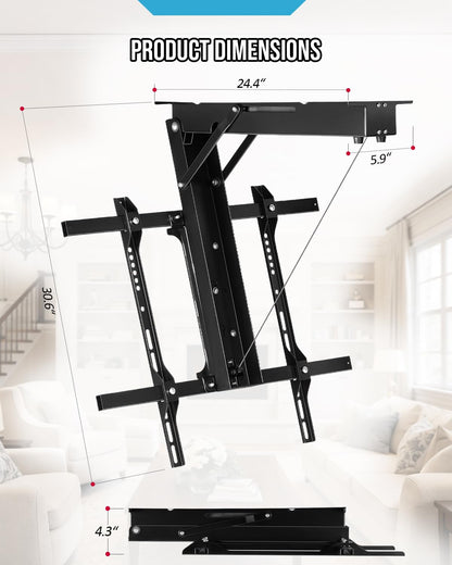 Electric Ceiling TV Mount with Remote - Motorized Ceiling TV Mount for Flat and Pitched Roof, 32 to 70 Inch Flat and Curved Screen TVs (Black)