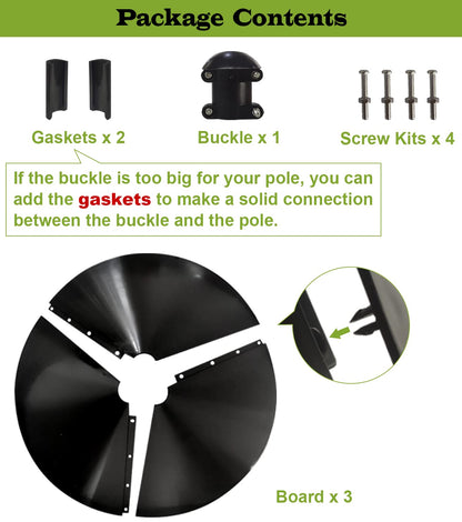 Ansionsol 19 Inch Wide Squirrel Baffle for Bird Feeder Pole, Outside Pole Mount Stopper & Bird House Guard for Outdoor Shepherd’s Hook, Black, 1 Pack