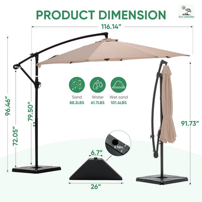 NEWBULIG 10FT Patio Umbrella with Base Included, Offset Cantilever Outdoor Patio Table Umbrella, UV Protection, Fade Resistant Fabric, Easy Tilt Adjustment for Pool, Deck, Garden, Backyard, Khaki